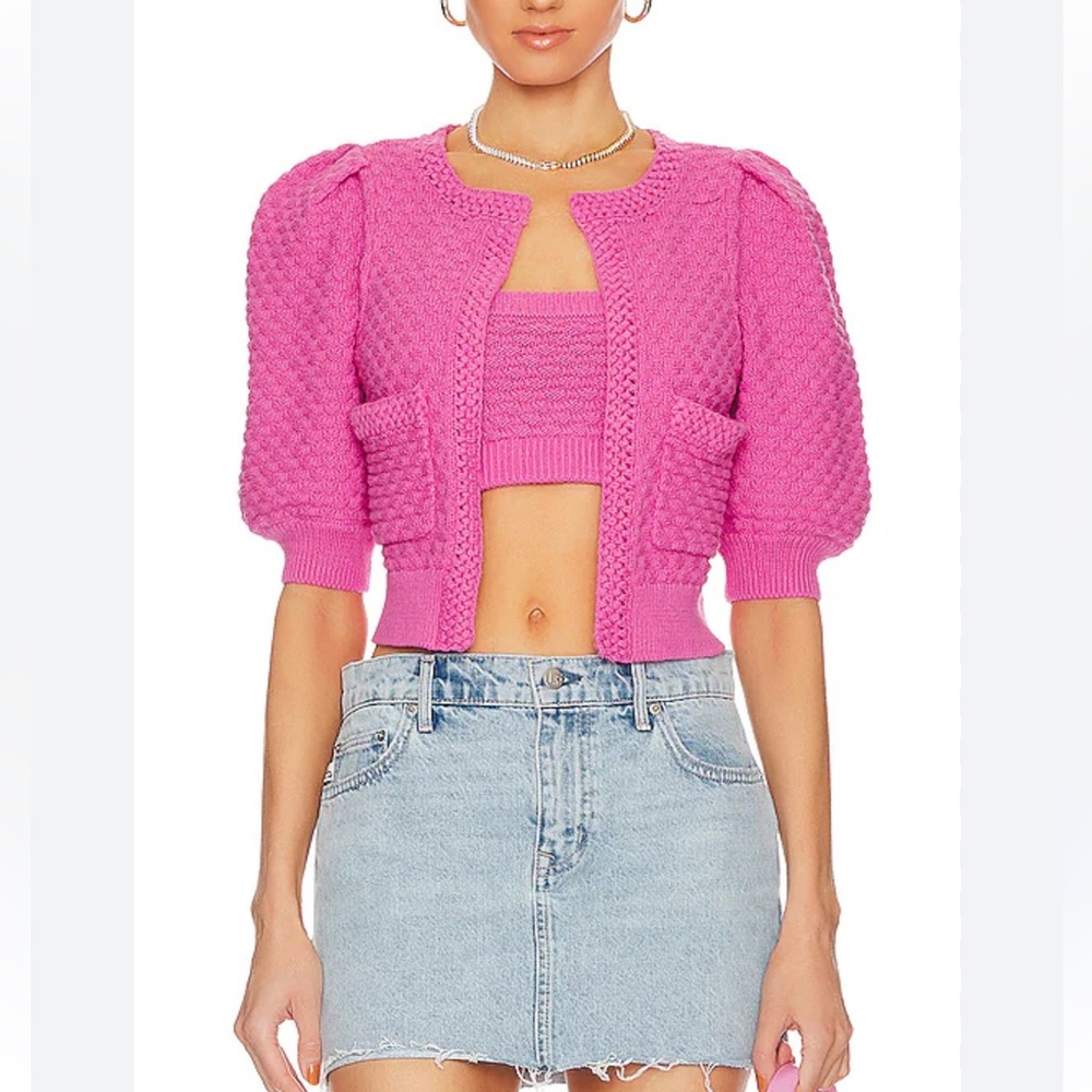 Majorelle Tamal Texture Knit Cardigan and Cropped Top Pink